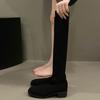 Модные длинные сапоги-трубы с круглым носком и толстым каблуком на весну и осень-зиму для женщин, эластичные вязаные сапоги до колена