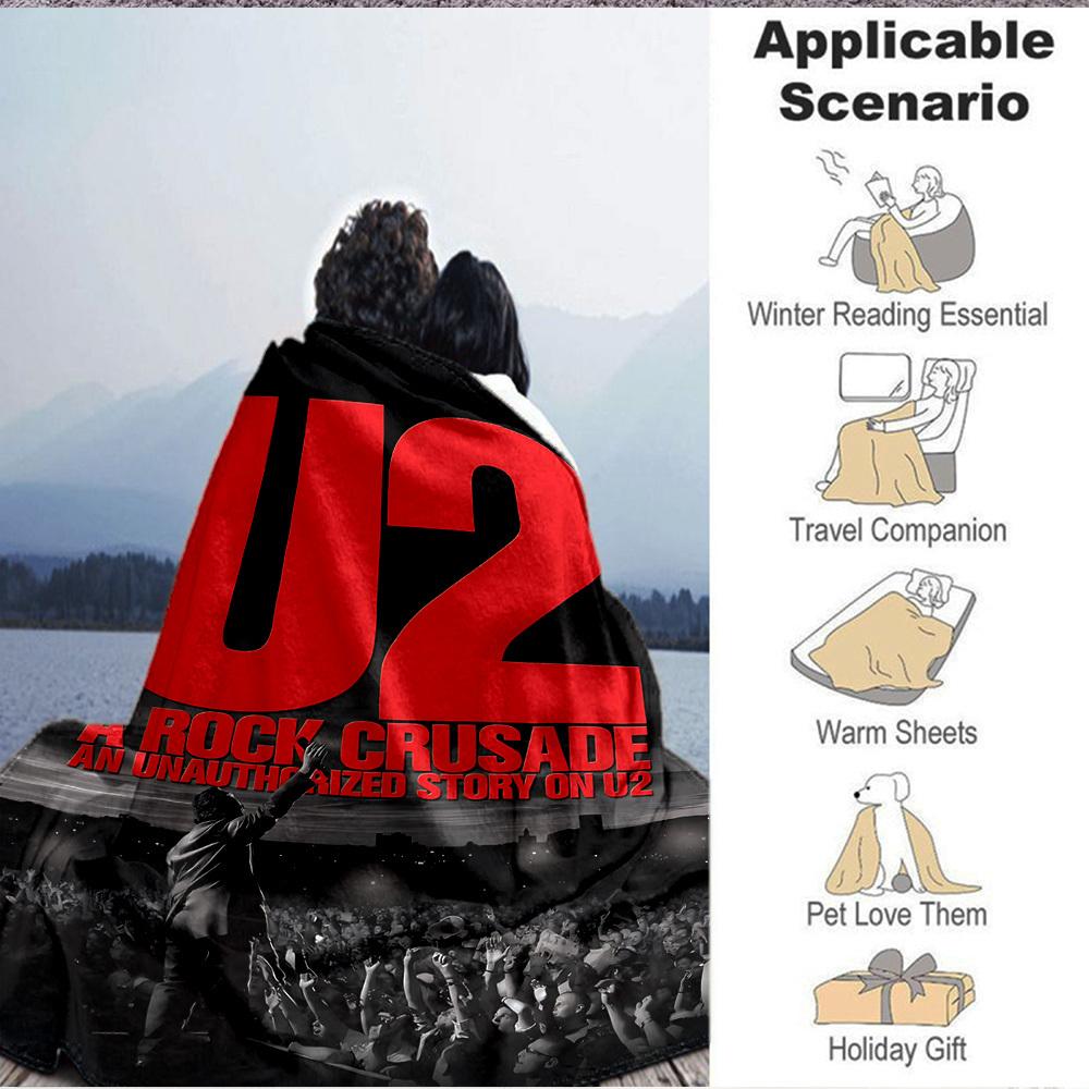 1pc U2, Rock Crusade Blanket Soft All Season Throw with Vibrant Design, Perfect for Home, Travel, and Gifts, Ideal for Naps and Camping