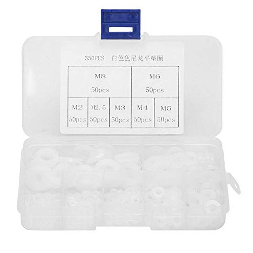 350pcs Nylon Plastic Washer Flat Gasket Ring Kit M2/M2.5/M3///M6/M8 Connector Set with Box