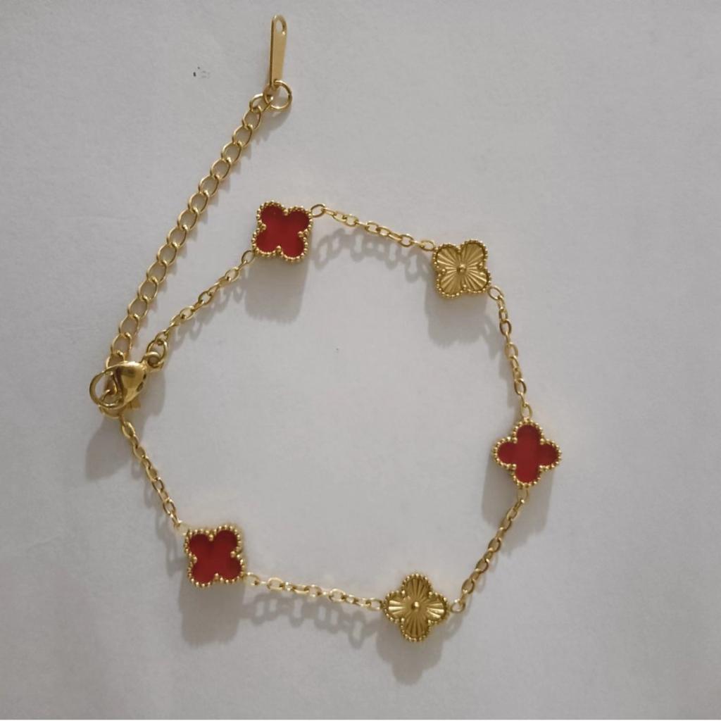 Модный браслет «Счастливый четырехлистный клевер» двухсторонний перламутровый лазерная гравировка «Цветок» 18К универсальный женский браслет