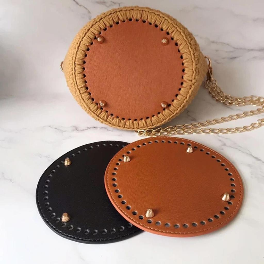 15*15cm Round Bottom For Knitted Bag PU Leather Bag Base with Holes Handmade DIY Crochet Bag Bottom Accessories