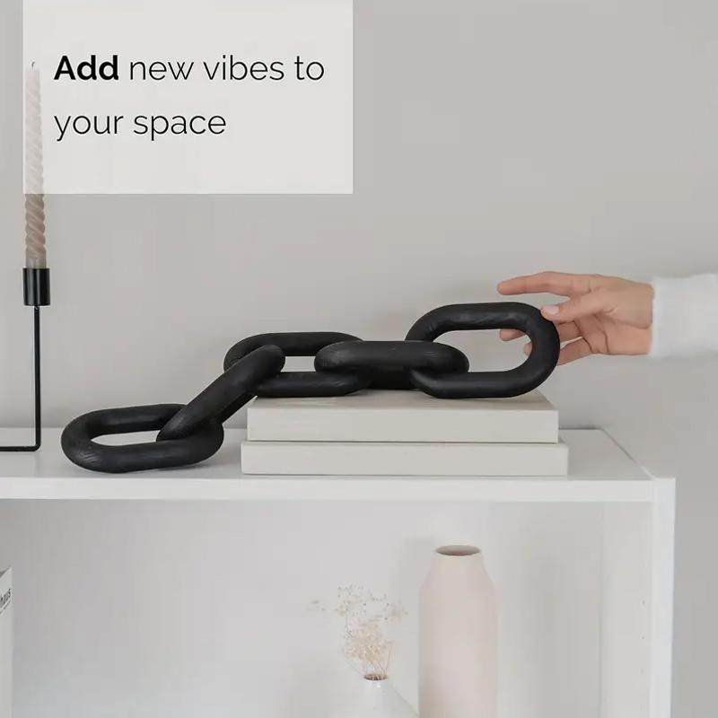 1PC Farmhouse Decorative Pendant Table Farmhouse Wooden Ornament 5-Link Chain Wooden Chain Decoration Hand Carved 33x8x2cm