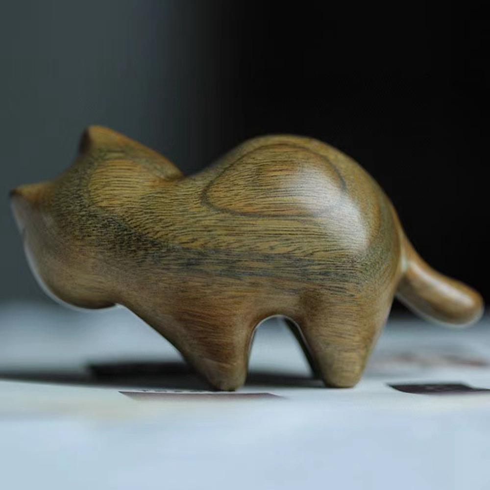 Миниатюрные фигурки кошек из сандалового дерева, ручная резьба, скульптура животного, ремесленные настольные украшения, подарок на день рождения