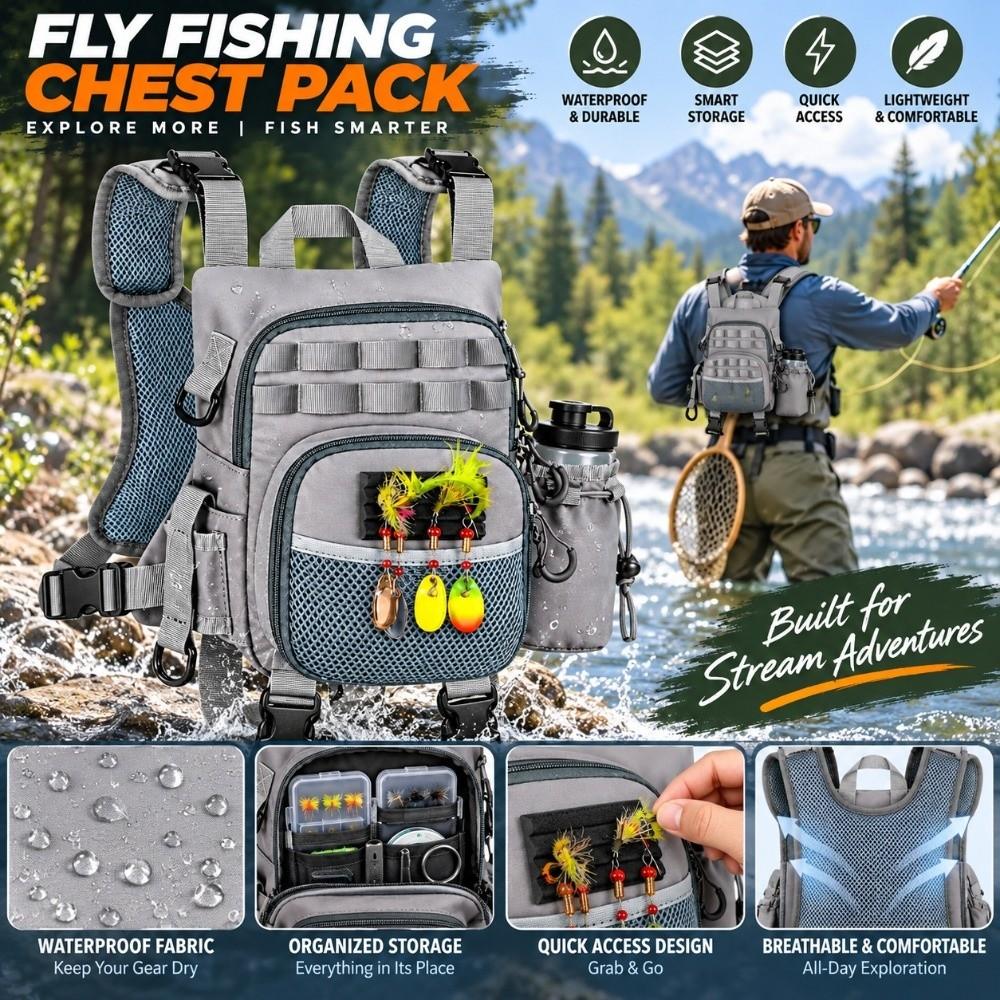 Lightweight Fly Fishing Chest Pack Waterproof Fishing Tackle Pack Fly Fishing