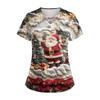 Women's Short Sleeve Stagger V Neck Christmas Print Pocket Dry-nurse Top