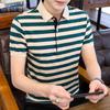 Men's Short-sleeved T-shirt POLO Shirt Korean Style Summer Men's Trendy Half-sleeved Top Lapel Striped T-shirt