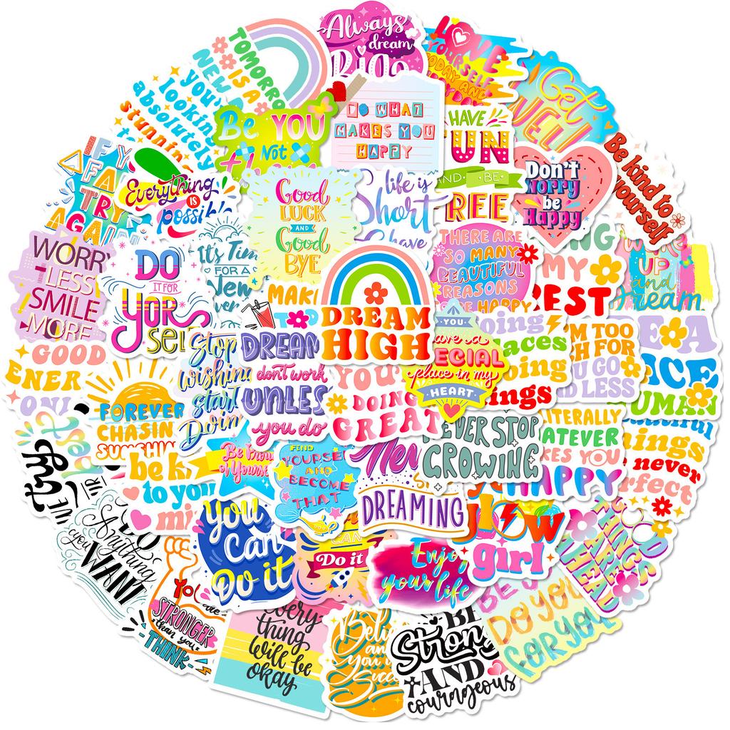 50 Английских Текстовых Граффити Наклеек Мультяшные Цветные Ободряющие Наградные Наклейки Сделай Сам Наклейки для Украшения Багажа