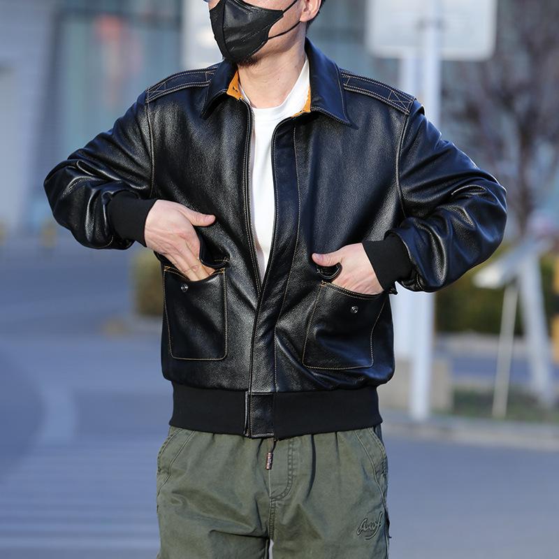 Мужская куртка из натуральной воловьей кожи с лацканами