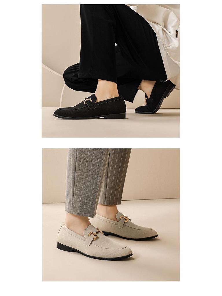 Мужские лоферы из замшевой кожи в корейском стиле - Большой размер, Однотонные, Слипоны, Профессиональный британский стиль.