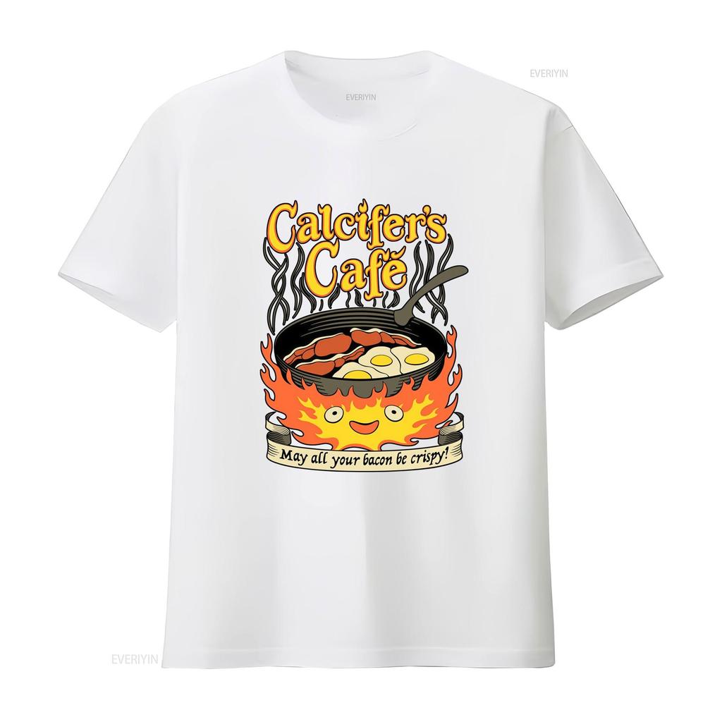 Футболка Calcifers Cafe Пусть ваши бекон и яйца всегда будут хрустящими Веселый кулинарный дизайн Винтажная стирка Повседневная Дышащая С принтом