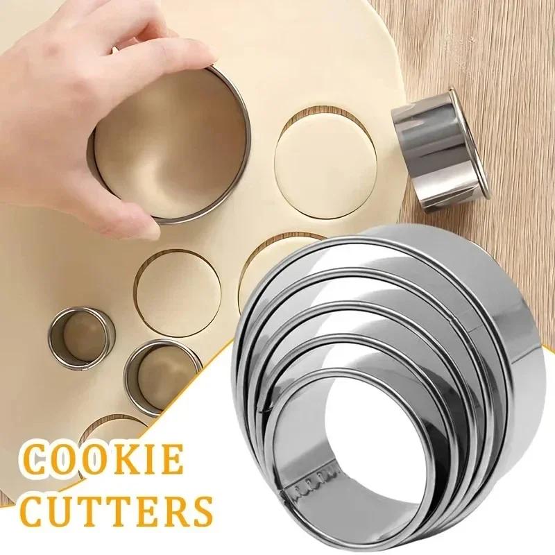 5pcs Biscuit Cutters Set Round Cookie Cutter Stainless Steel Pancake Mold Dumpling Wrapper Mold Biscuit Mold English Muffin Ring