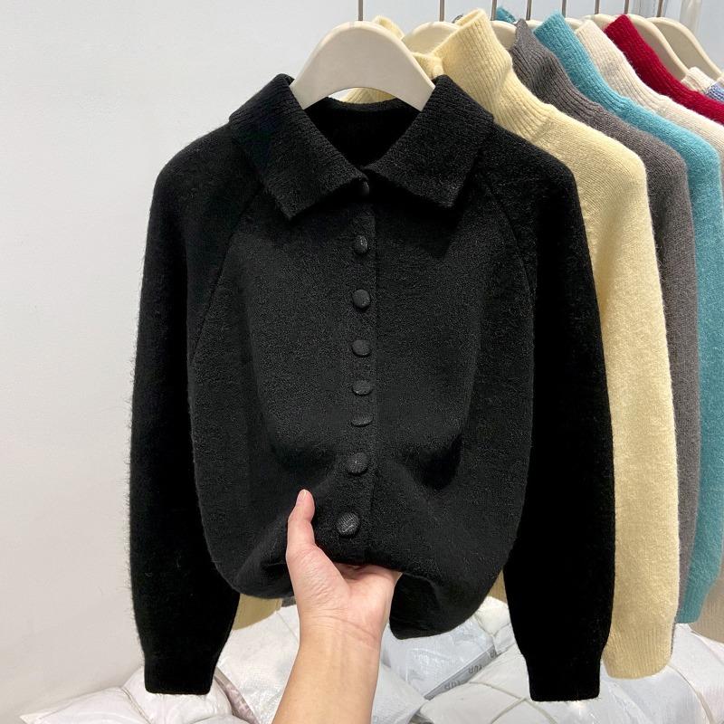 Водолазка утолщенный свитер женский однобортный вязаный жакет топ весна мягкий восковой свободный и тонкий кардиган