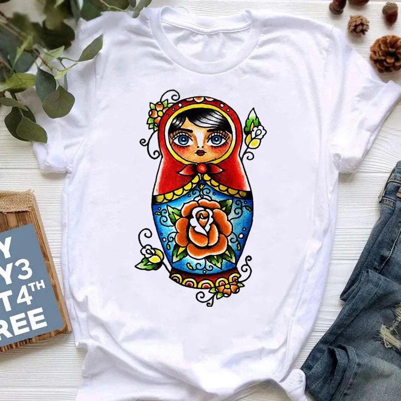Matryoshka Doll T Shirt  2023 Funny Summer Fashion Tshirt  Russian Doll T-Shirt Women White Casual T Shirt Female Harajuku Shirt