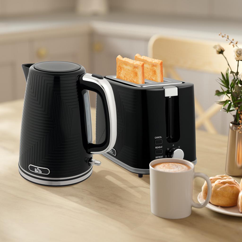Modern Kettle and Toaster Set - Black