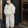 Осенний спортивный костюм для мальчиков в корейском стиле 2025 года, однотонный, повседневный, модный комплект из двух предметов для детей