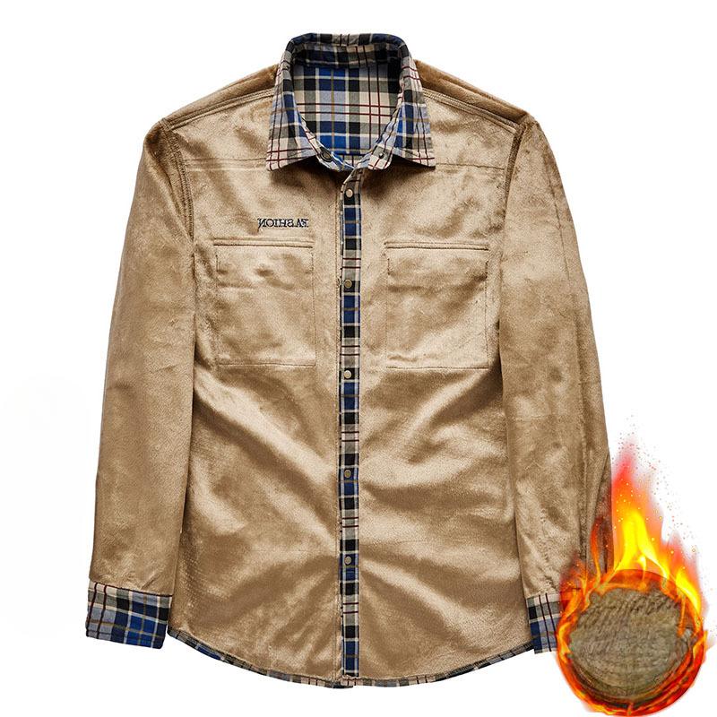 Men's Fleece Thickened Plaid Shirt Large Size Long Sleeve Casual Plaid Shirt Men's Jacket