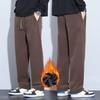 Coffee Khaki Black Gray Loose Casual Pants Men Winter Fleece Thermal Fashion Trousers Thick Velvet Straight Wide Leg Sweatpants