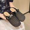 Woven Hollow Half Slippers 2025 Summer Bag Head Lazy Drag Belt Buckle Thick Heel Roman Cool Slippers Femininity
