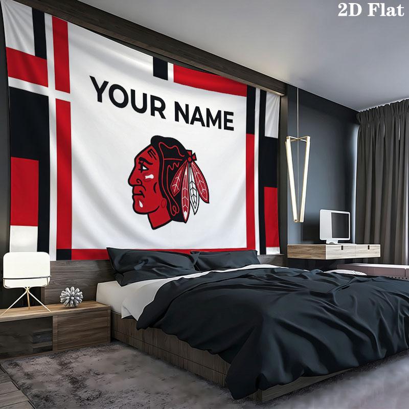 Custom Name,Chicago Blackhawks Wall tapestry, aesthetic printed fabric blanket, suitable for bedroom, living room, and home decor.