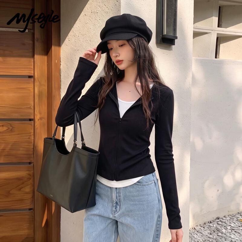 Женский топ с длинным рукавом MJ STYLE, имитация двойки, приталенный