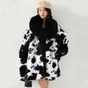 Medium-length Faux Otter Rabbit Hair Collar Cape Shawl Women's Loose Bat Sleeve Printed Cardigan Large Size Tweed Jacket