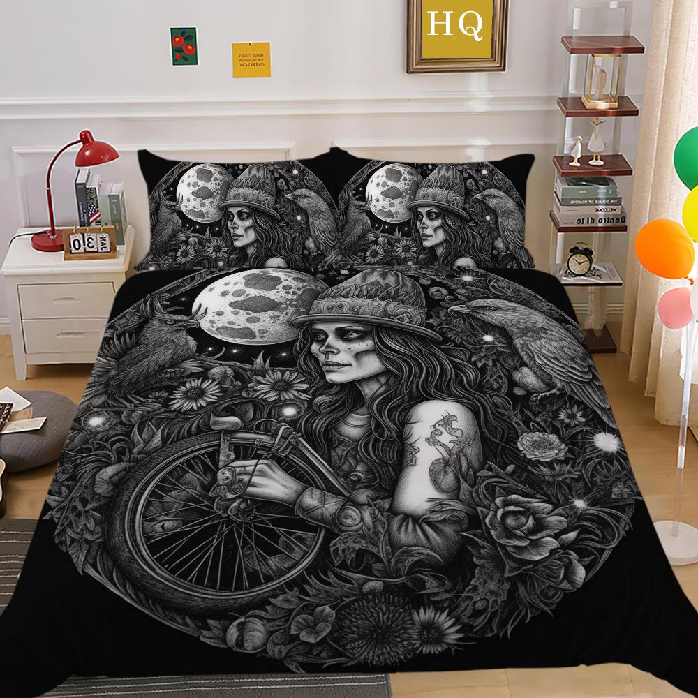 Комплект постельного белья с принтом черепа красоты 3D King Size, постельное белье из полиэстера, модное покрывало для подростков, высококачественный домашний текстиль