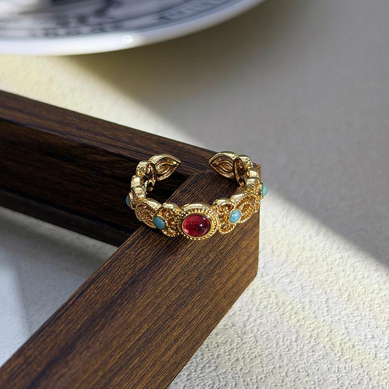Национальный стиль Ретро Эмалевый цвет Открытое кольцо Средневековый Винтажный Цветок Нишевое Высококлассное кольцо