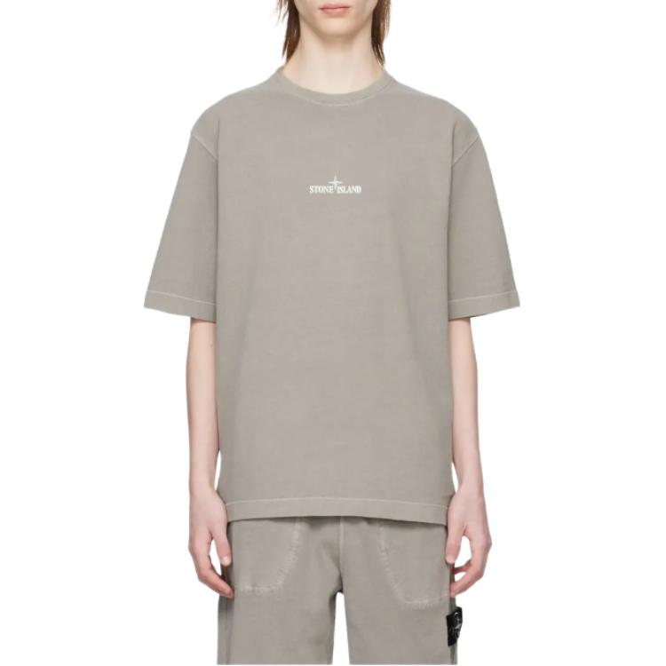 STONE ISLAND Мужская футболка с принтом букв, круглым вырезом, свободного кроя, с коротким рукавом, топы, хаки 8015209T2-V0064