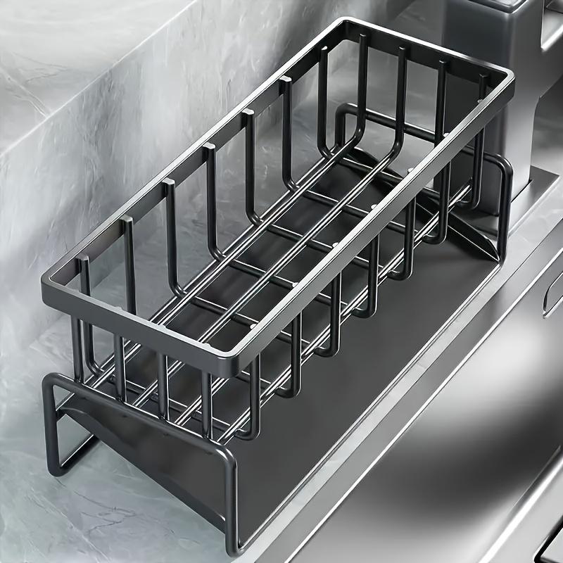 1 шт. Многофункциональный водонепроницаемый пластиковый органайзер для раковины, компактное хранение для губок, щеток, полотенец - Прочная конструкция из черного пластика