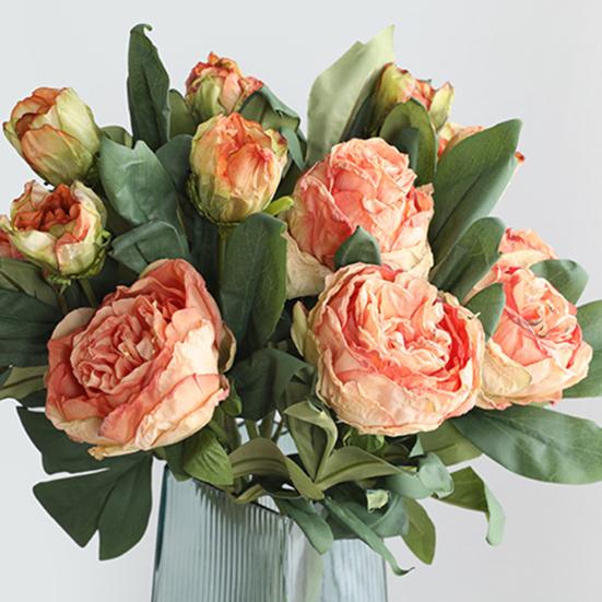 Искусственное растение, винтажный многоразовый легкий, практичный, имитация 2 головок, ретро пион, искусственный цветок, декор для гостиной