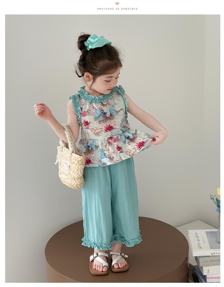 Girls' 2026 Summer Floral Tank Top Wide Leg Pants Set New Fashionable and Stylish Thin Two Piece Set Casual Fashion Trend