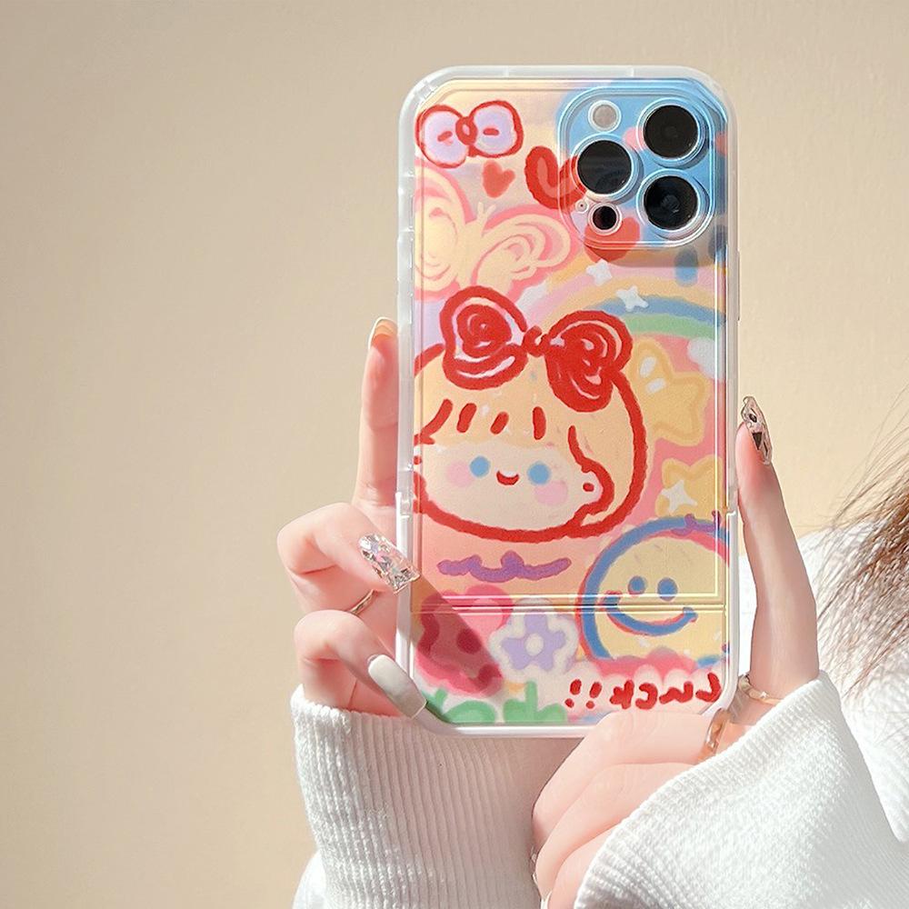 Cartoon Couple Doodle 15 Suitable for IPhone 13 Promax IPhone Case 14 Invisible Bracket 16 Soft Cover XR
