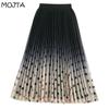 MOJTA Mid-length Skirt Spring Summer Women's Pleated Elastic Dots High Waist Skirt A-line Long Skirt