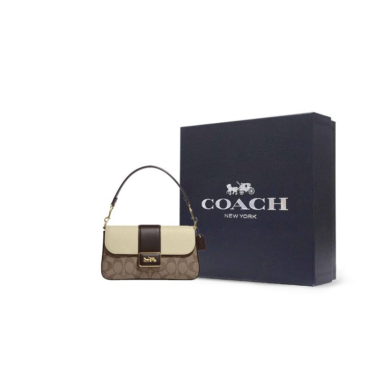Coach Grace 22 Classic Monogram Canvas And Leather Shoulder Bag Women Shoulder Bag Khaki-Brown White CC033-IMOTV
