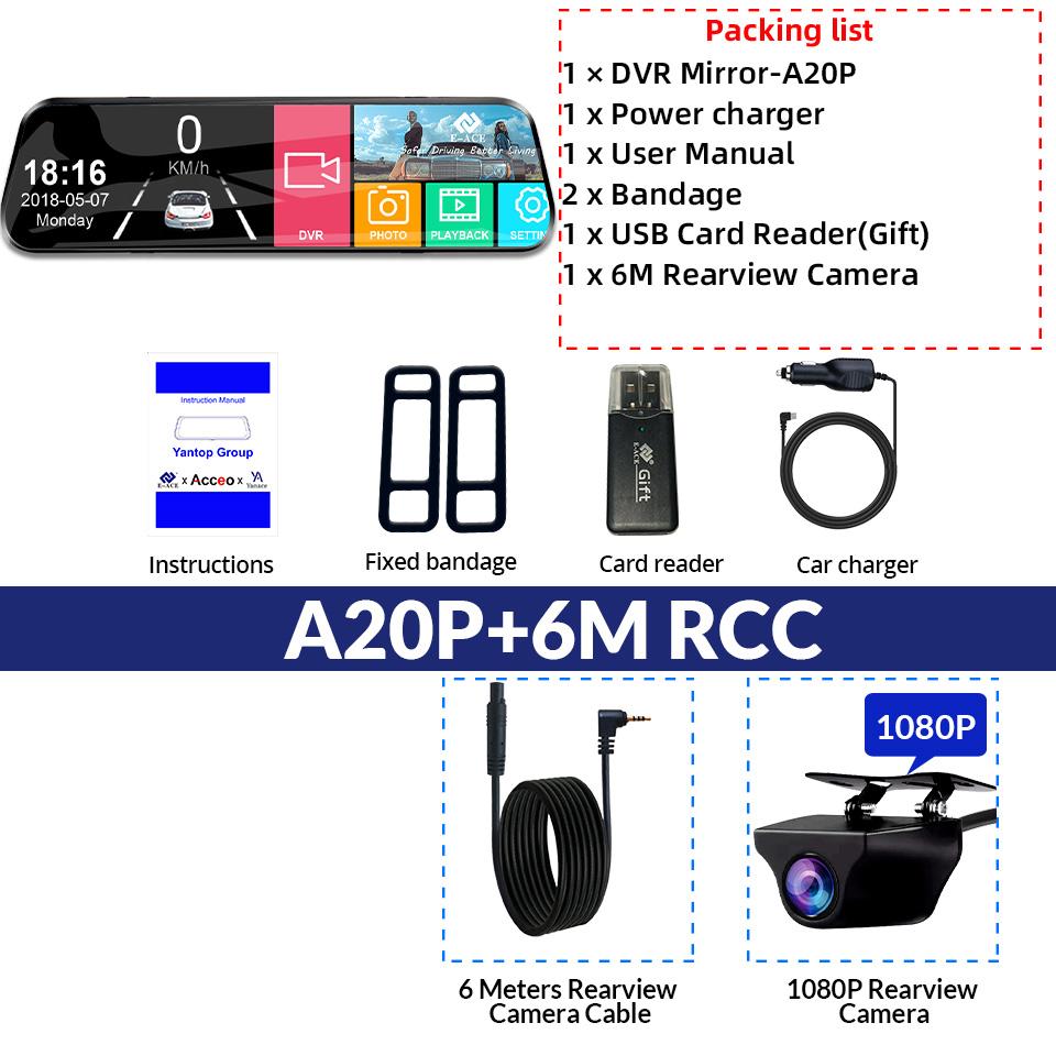 E-ACE Auto Black Box Car Dvr Streaming Media Mirror Dash Camera 10 Inch FHD 1080P Video Recorder Support 1080P Rearview Camera