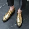 Мужские туфли на шнуровке Классические золотые лакированные туфли из кожи Повседневная обувь Мужские туфли на шнуровке для клуба Вечеринка мужские оксфорды Мокасины Балетки