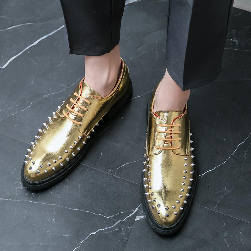 Мужские туфли на шнуровке Классические золотые лакированные туфли из кожи Повседневная обувь Мужские туфли на шнуровке для клуба Вечеринка мужские оксфорды Мокасины Балетки