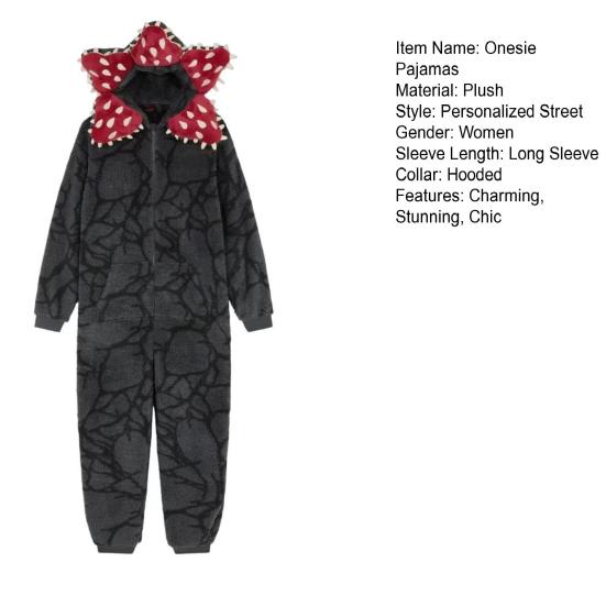 Winter Unisex Carnivorous Flower Onesie Pajamas Flannel One Piece Sleepwear Long Sleeve Hooded Christmas Pjs