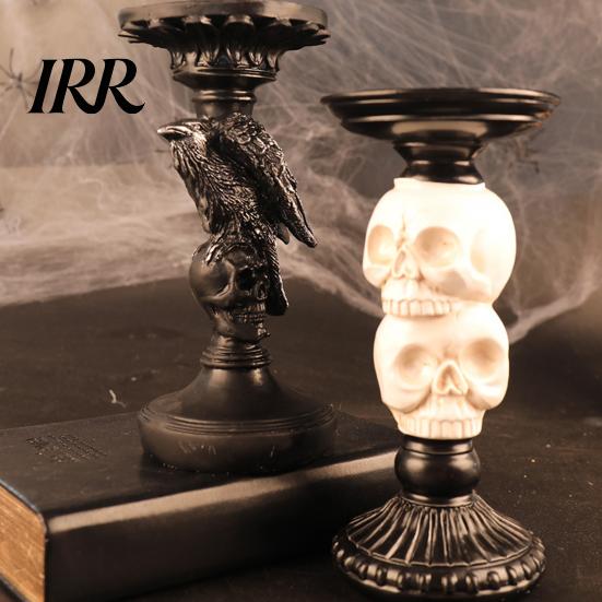 Dark Academia Home Decor Halloween Candlestick Holder Decoration, Gothic Raven Skull Candle Holder, Table Decoration Spooky Taper Stand for