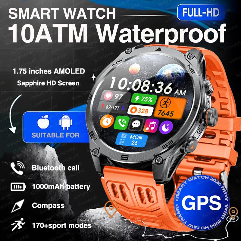 Новые GPS-смарт-часы для мужчин с большой батареей 1000 мАч, 10 ATM, водонепроницаемые, прочные, военные, с отслеживанием маршрута на карте, Bluetooth-звонком