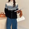Новая женская жаккардовая куртка-свитер в стиле ретро с цветными блоками, повседневный, свободный и мягкий вязаный кардиган для осени и зимы
