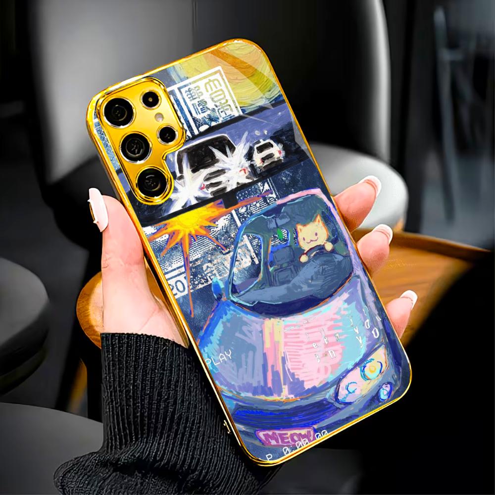 Чехол для телефона Samsung Galaxy S26 S25 S24 S23 S22 S21 FE, Ultra, Plus, Painting Car, Simplicity, High-end Electroplating Glass