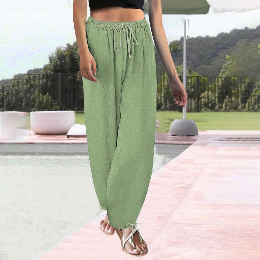 Women's Solid Color Pants With Elastic Waistband. Straight Leg. Loose Casual  Pants