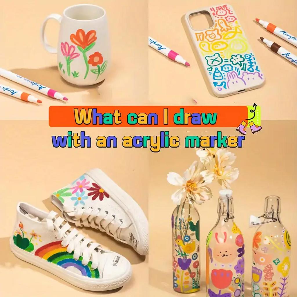 12/48Colors Acrylic Markers, Painting Tools Set, Perfect For Decoration