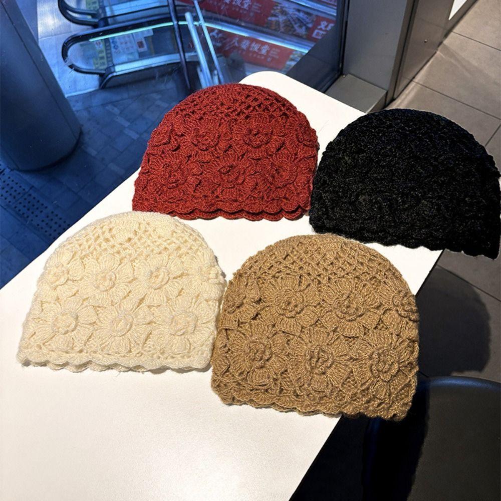 3D Flower Handmade Knitted Hat Hollow Fisherman Hat Japanese Crochet Beanie Hat Casual Wear