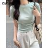 Positive Shoulder Short-sleeved T-shirt Women's Summer Pinch Waist Bottoming Shirt Tight Short Tops