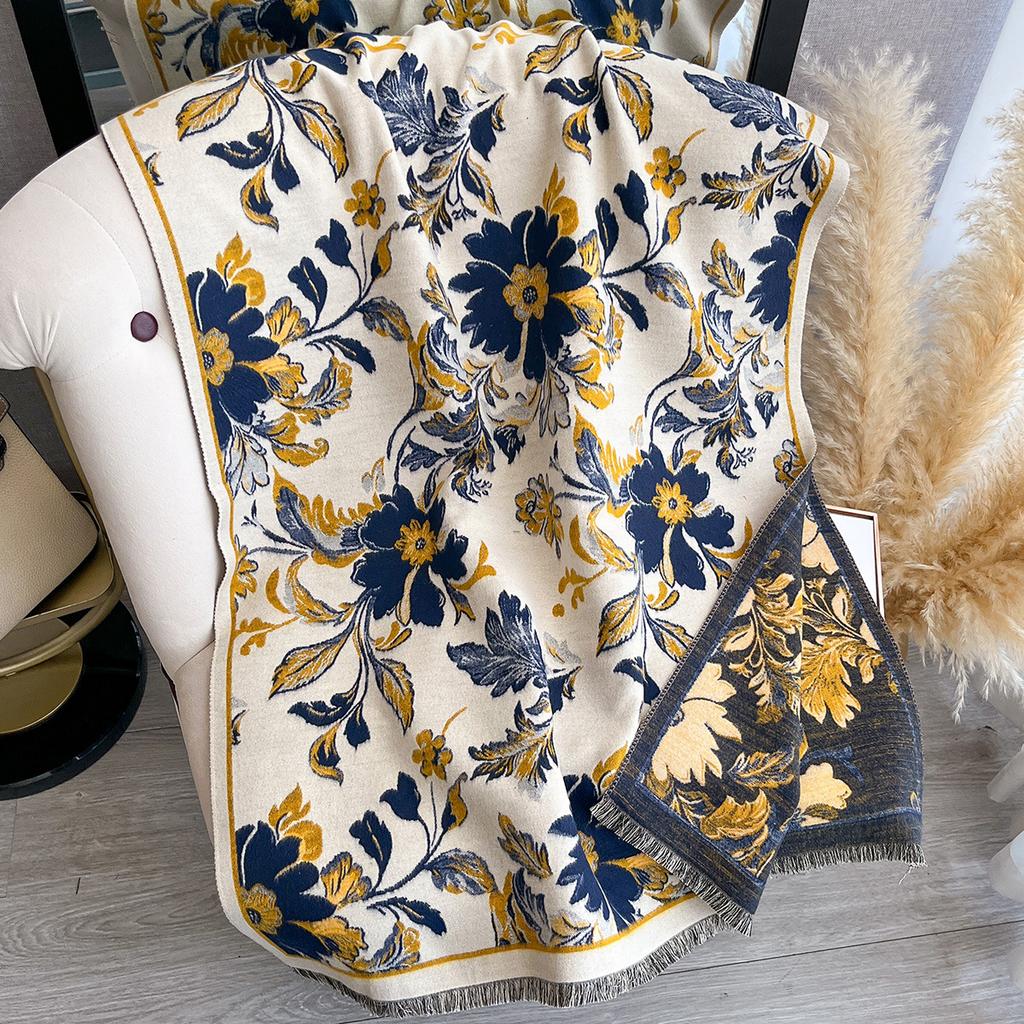 Этнический стиль Цветочный Имитация Кашемира Шарф Женский Зимний Утепленный Двусторонний Шаль-Шарф для Кондиционера