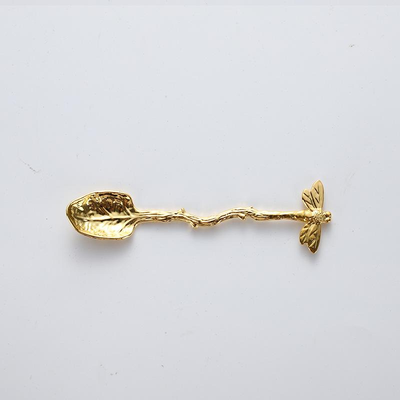 New Retro Coffee Spoon Dragonfly Twig Decorative Stirring Spoon Alloy Leaf Spoon Forest Style Portable Dessert Spoon Tea Spoon