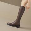 Krazing Pot ПУ осенне-зимняя обувь на толстом высоком каблуке, сапоги для верховой езды с квадратным носком, европейский стиль, сохраняющие тепло, высокие сапоги