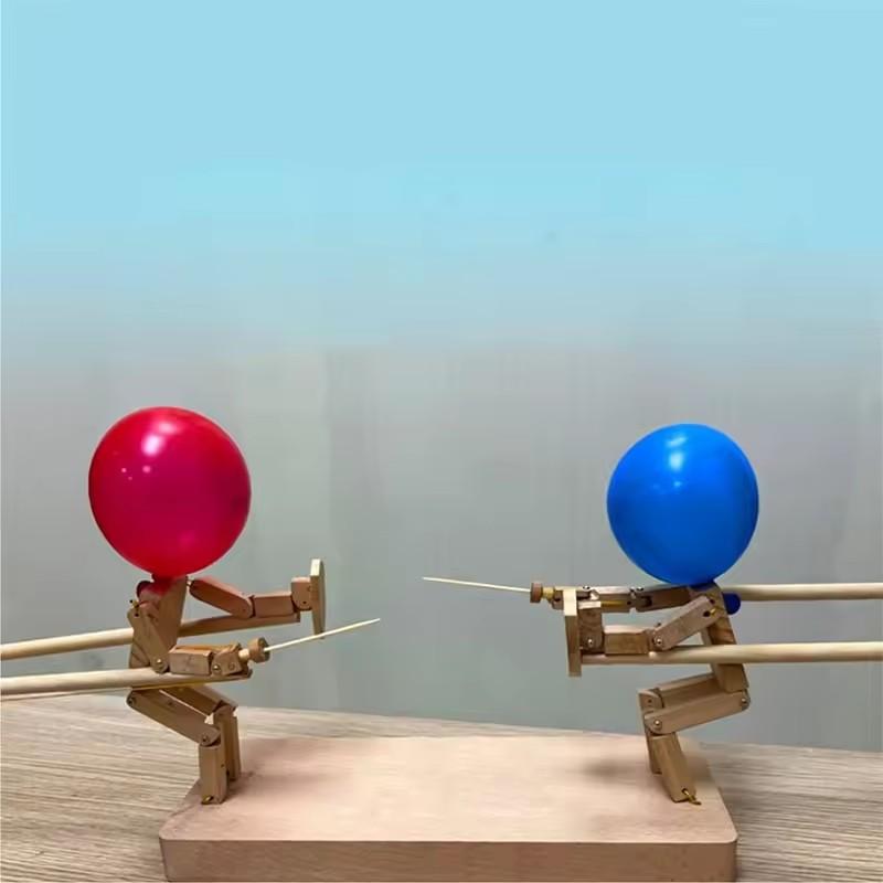 Деревянная игра-битва с воздушными шарами ручной работы для двух игроков, динамичные бамбуковые человечки-фехтовальщики, деревянные боты для битвы